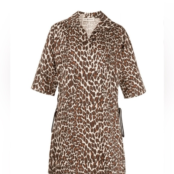 Tory Burch Reva Leopard Print Cotton Poplin Shirtdress Size 2 - Picture 2 of 9